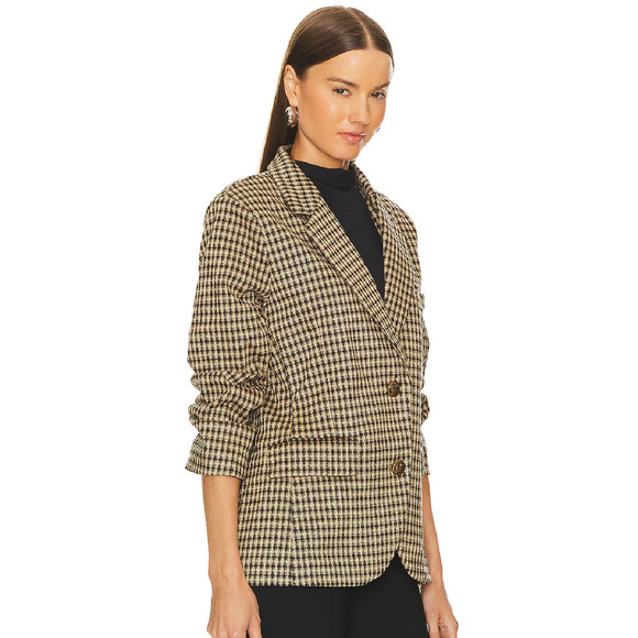 Heartloom Farron Blazer Check Pattern Ponte Oversized Jacket Tan 2-Button Sz S - Picture 4 of 13